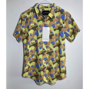 Wildfang Essential Button Up Unisex S Green Abstract NWT Short Sleeve Shirt Y2K